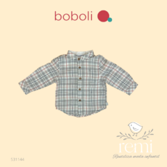 Camisa líneas grises y rosa acabado lino 6 meses Boboli