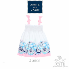 Vestido blanco estampado sombrillas y tirantes listón rosa 2 años (amplio) Janie and Jack - comprar en línea