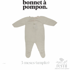 Pelele rosa pálido con conejo 3 meses (amplio) Bonnet a Pompon - comprar en línea