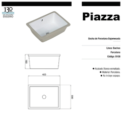 PIAZZA BACHA BAJO MESADA 400X300X180 - comprar online