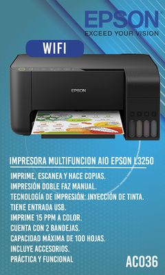 IMPRESORA MULTIFUNCION AIO EPSON L3250 W - comprar online