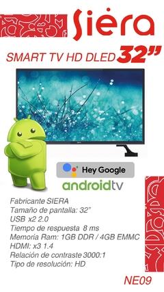 SMART TV 32" SIERA HD DLED ANDROID NEGRO - comprar online
