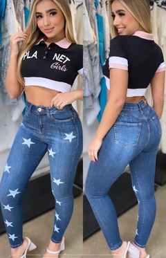 Calca jeans de estrela planet girls