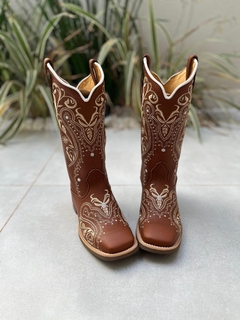 BOTA TEXANA TRIBAL BEGE COURO MARROM - comprar online