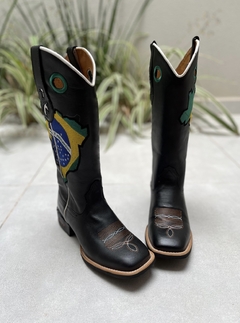 BOTA TEXANA BORDADO BRASIL COURO PRETO - comprar online