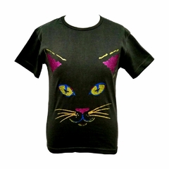 Remera manga corta estampa gato glitter!