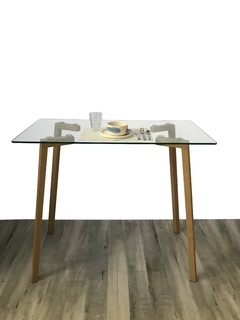 Desayunador Vidrio 120X60Cm 4 Patas Simil Madera - comprar online