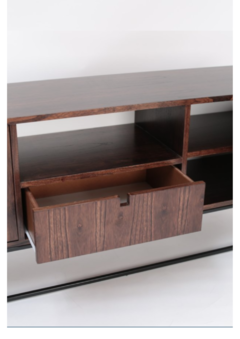 Rack Tv 2 Puertas Y 1 Cajón Madera Oscura Base de Hierro - Muebles de diseño | Gift Collection