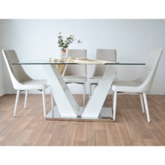 Mesa Comedor Vidrio Base V Blanca - comprar online