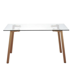 Mesa Comedor Vidrio 4 Patas Símil Madera (Ver Medidas)