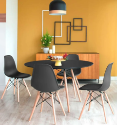 Mesa Comedor Eames Redonda Negra Pata Madera - comprar online