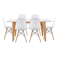 Mesa Narvik 150x80 + 6 Sillas Eames Blancas