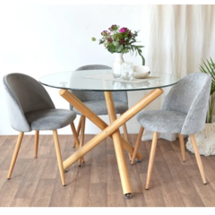 Mesa Comedor Trípode Vidrio Pata Símil Madera 90cm - comprar online