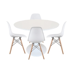 Mesa Tulip Blanca 100cm + 4 Sillas Eames Blancas