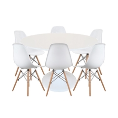 Mesa Tulip Blanca 120cm + 6 Sillas Eames Blancas