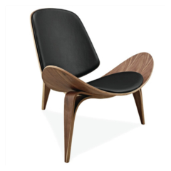 Poltrona Carl Hansen Walnut Ecocuero Negro