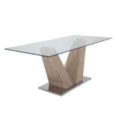 Mesa Comedor Vidrio Base V Madera - comprar online