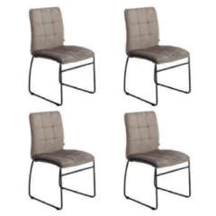 Set x4 Silla A Cuadros Pana Gris Claro Base Negra