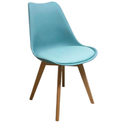 Silla Tulip Celeste Pastel Pata Madera Recta