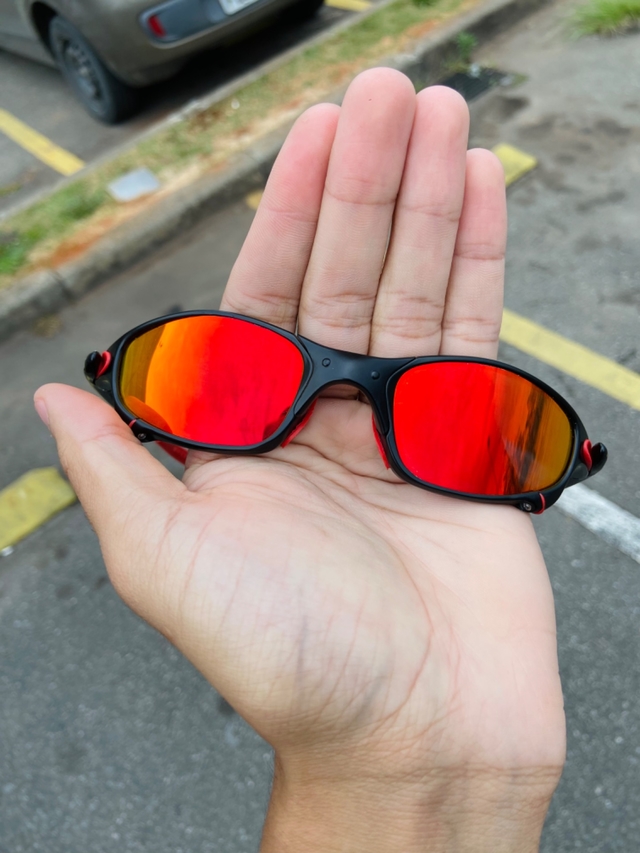 Óculos de sol Juliet carbon lentes ruby brilho reto kit de borrachinha  vermelho