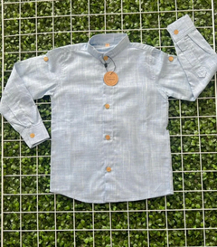 Camisa gola padre longa azul jeans