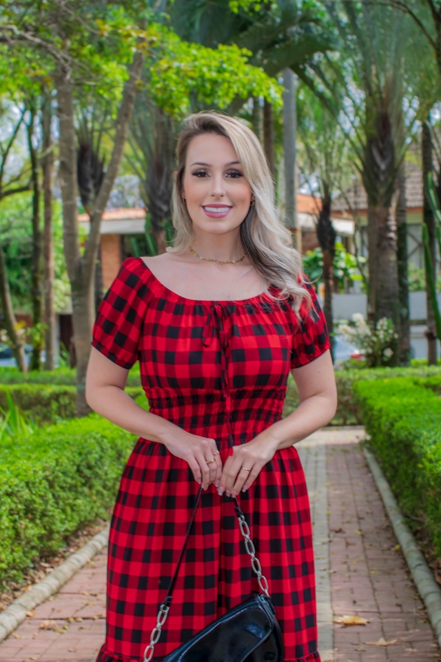 Ciganinha Juju Xadrez Vermelho e Preto - BELLA AMORA