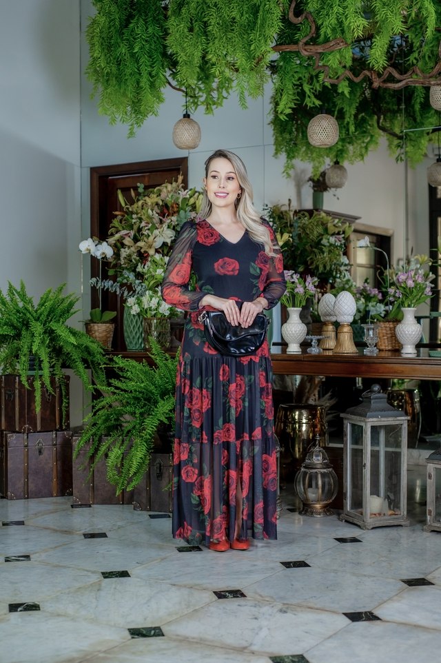 Vestido Renata Floral vermelho tule BELLA AMORA