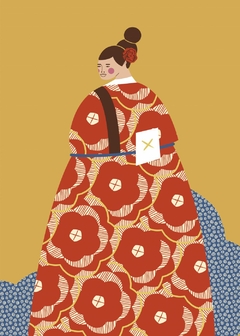 Mujer con Kimono Rojo