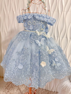 Vestido Luxo Butherfly Azul bebê