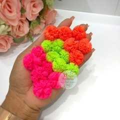 Pompom de malha 2,5cm cores neon - 10 unidades