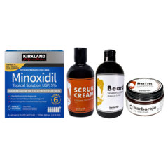 KIT 6 KIRKLAND 5% + 1 ESFOLIANTE FACIAL + 1 SHAMPOO DE BARBA + 1 BALM DE BARBA