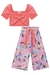 Conjunto Infantil Blusa Cropped em Linho Laço e Calça Cropped em Viscose Floral Flora by Infanti