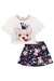 Conjunto Infantil Blusa Boxy Crepe Urso Coroa e Saia Cetim Ursinhos - Kukie