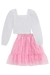 Conjunto Infantil Blusa Boxy em Tricoline c/Aplique de Pérolas e Saia em Tule Brilho - Kukie