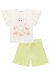 Conjunto Infantil Blusa em Cotton e Manga Tule Gatinha e Shorts em Sarja Empapelada Princess by Infanti