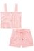 Conjunto Infantil em Malha Canelada Blusa Cropped com Aplique de Pérolas e Paetês e Shorts com Bolso - Infanti -