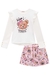 Conjunto Infantil Blusa em Cotton Ursinha Strass Fashion Princess e Shorts Saia em Molecotton estampado - Infanti