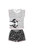 Conjunto Pijama Infantil em Malha Blusa Listrada Panda Hey e Shorts Estampado Coração - Elian