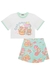 Conjunto Infantil Blusa Boxy Over em M. Malha Delicious c/Aplique de Lantejoulas e Shorts-saia em Neo Fresh - Kukiê