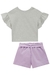 Conjunto Infantil Blusa Boxy em Malha Manga Babado Gatinhos e Shorts em Sarja - Infanti - comprar online