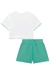 Conjunto Infantil Boxy Over em M. Malha Sorvetinho Pompom e Shorts em Moletom s/ Pelúcia c/Lenço - kukiê - comprar online