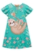 Vestido Infantil em Malha Fresh Bicho Preguiça c/Aplique de Pompom