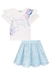 Conjunto Infantil Blusa em Cotton Floral c/Strass e Saia em Paetê Princess by Infanti