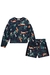 Conjunto Infantil em Malha Blusa e Shorts Estampado Floral Floresta Azul Marinho Flora - By Infanti