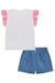 Conjunto Infantil Blusa em Malha Power Borboleta c/aplique Lantejoulas e Shorts Jeans Lenço - Kukiê - comprar online
