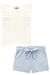 Conjunto Infantil Blusa em Cotton Babados Aplicação de Pérolas e Shorts em Tricoline Listrado - Festas Kukiê