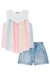 Conjunto Infantil Blusa Boxy em Canelado e Tule Coloridos Neon e Shorts em Jeans Arkansas - Infanti