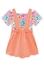 Conjunto Infantil Blusa Cropped em Canelado Maiu Carinhas Coloridas e Salopete em Sarja - Infanti - La Mel Modas e Acessórios Kids