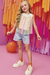 Conjunto Infantil Blusa Boxy em Canelado e Tule Coloridos Neon e Shorts em Jeans Arkansas - Infanti - comprar online