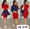 Vestido Canelado Gola Vermelha